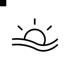 sun and sea water icon line style vector