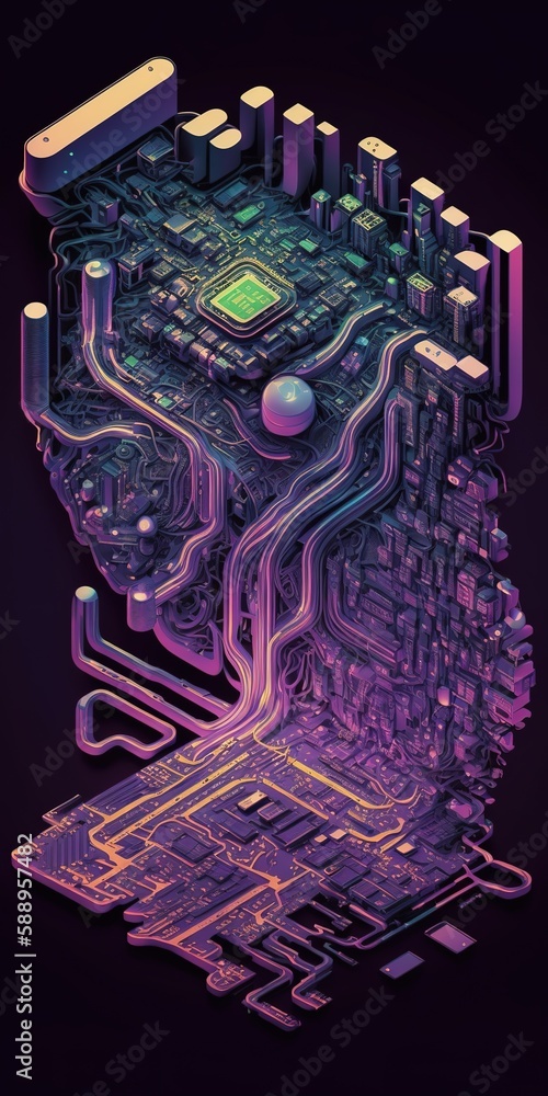 Aufkleber example of a 5g technology smart motherboard chip artful map generative ai