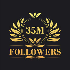 35M Followers celebration design. Luxurious 35M Followers logo for social media followers