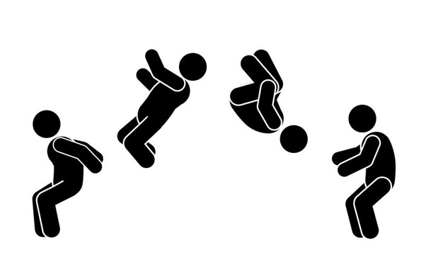 step by step backflip clipart. stick figure backflip. silhouette backflip