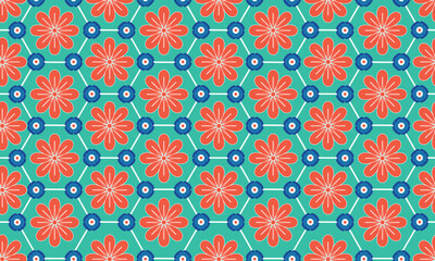 Hexagon geometric flowers seamless pattern.