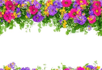 a web banner made up of colorful flowers against white background with a blank space.