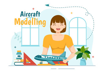 Aircraft Modelling and Crafting Illustration with Assembling or Painting Huge Airplane Model in Flat Cartoon Hand Drawn Landing Page Templates