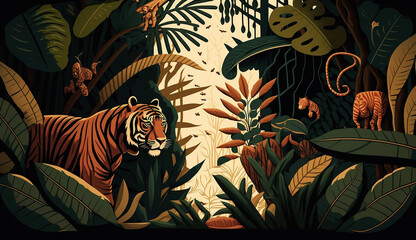 Wild and Free An Illustration of a Summer Jungle Explore. Generative AI