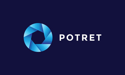 Logo vector circle hexagon blue color minimalist design concept symbol technology digital