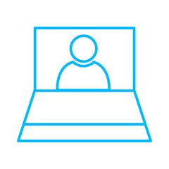 Personal web business people icon with blue outline style. web, business, person, computer, technology, online, laptop. Vector Illustration