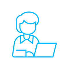Worker business people icon with blue outline style. web, business, person, computer, technology, online, laptop. Vector Illustration