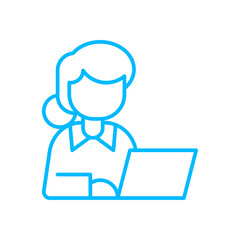 Worker business people icon with blue outline style. web, business, person, computer, technology, online, laptop. Vector Illustration