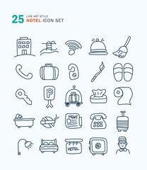 Fototapeta premium Set of Hotel icons handwrite line art style