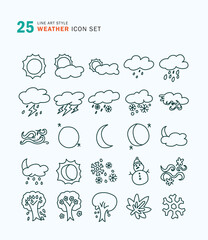 Set of Weather icons handwrite line art style