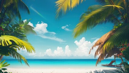 Tropical beach with ocean on background. Generative AI