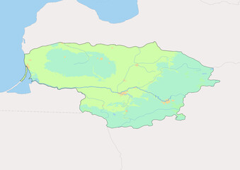 High detailed vector Lithuania physical map, topographic map of Lithuania on white with rivers, lakes and neighbouring countries. Vector map suitable for large prints and editing.