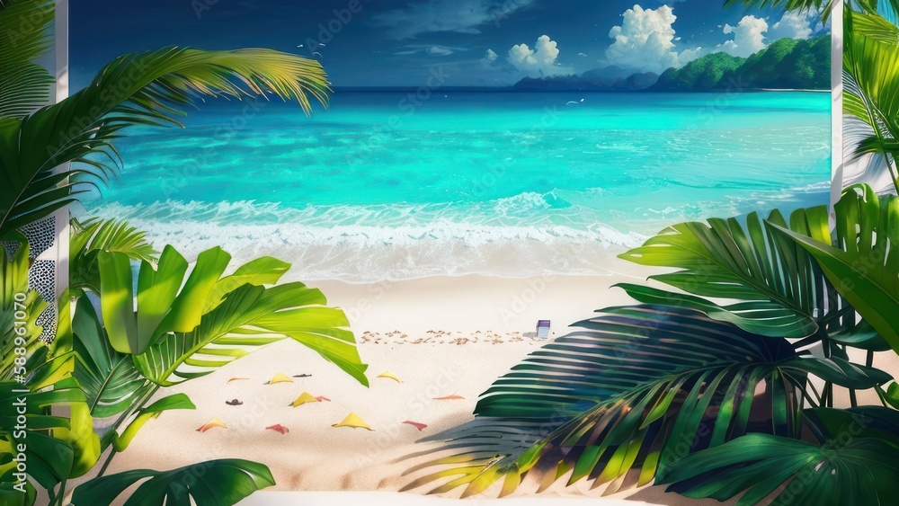 Wall mural tropical beach with ocean on background. generative ai