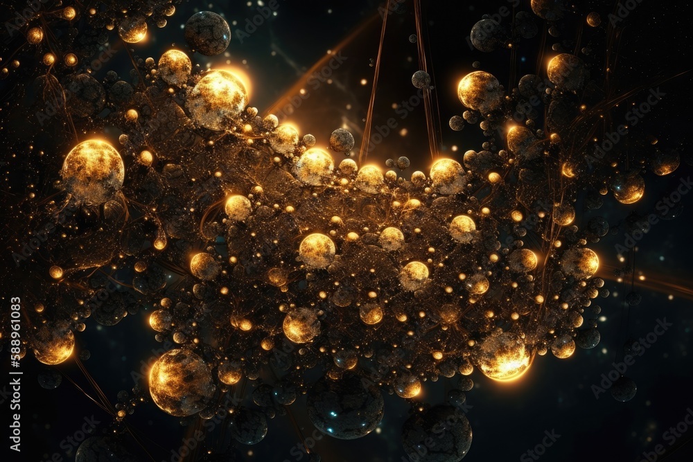 Poster colorful array of transparent bubbles floating in the sky. generative ai