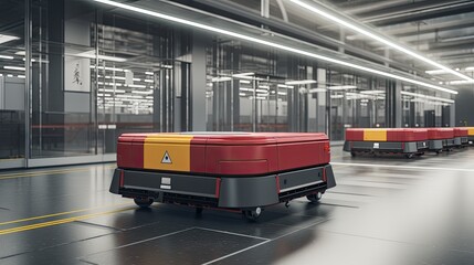 AGV( Automated guided vehicle) in warehouse logistic and transport, ai generated