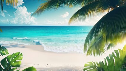 Tropical beach with ocean on background. Generative AI