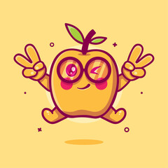 funny apricot fruit character mascot with peace sign hand gesture isolated cartoon in flat style design 