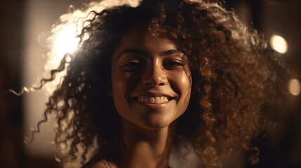  Brazilian woman. Mixed race, dancing happy, Generative AI