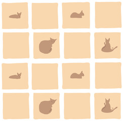 Seamless pattern of silhouettes of cats in squares
