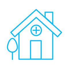 Clinic real estate icon with blue outline style. property, house, home, price, business, investment, mortgage. Vector Illustration. Vector Illustration