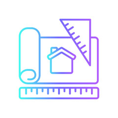 Blueprint real estate icon with purple blue outline style. property, house, home, price, business, investment, mortgage. Vector Illustration. Vector Illustration