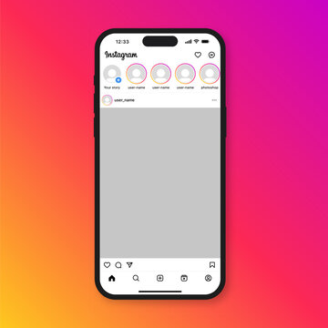 instagram mockup social media post template. new update of instagram , instagram feed post smartphone mock up frame social network interface, instagram app page template, story . notification icons