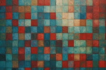 Oil painting with a red, green, and blue square background. Generative AI