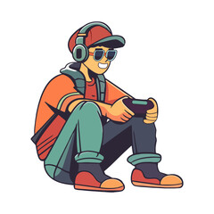 boy playing video game with headphones
