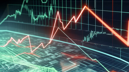 Ai artwork of a stock market graph that looks futuristic on a black background. Generative ai.