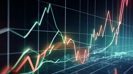 Ai artwork of a stock market graph that looks futuristic on a black background. Generative ai.
