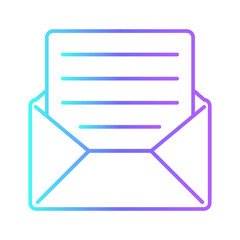 Envelope icon with purple blue outline style. document, card, white, design, mockup, closed, postal. Vector illustration