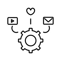 Management icon with black outline style. office, computer, project, digital, concept, person, meeting. Vector illustration