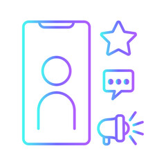 Influencer icon with purple blue outline style. technology, online, smartphone, phone, woman, video, internet. Vector illustration