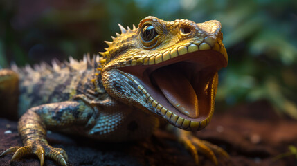 Fototapeta premium Reptile with open mouth close-up.Generative AI