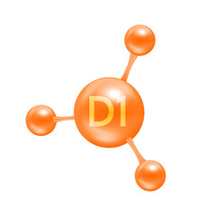 Vitamin D1 in the form of atoms molecules orange glossy. Icon 3D file PNG used for designing advertising media. Minerals vitamins complex. Medical and science concept