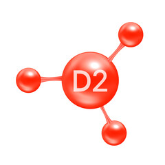 Vitamin D2 in the form of atoms molecules red glossy. Icon 3D file PNG used for designing advertising media. Minerals vitamins complex. Medical and science concept