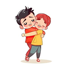 Cartoon character of hugging couple, lover, white background