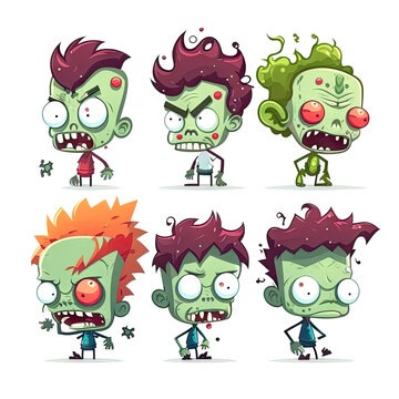 Collection of Cartoon characCartoon character of zombie, white background