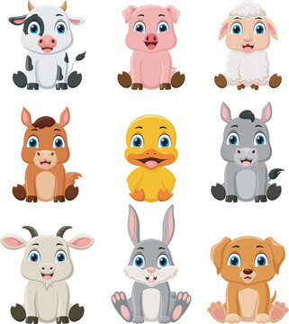 Cute farm animal cartoon collection