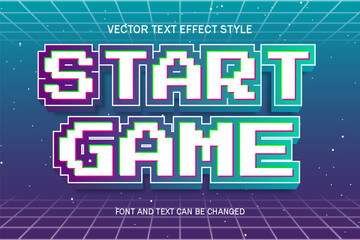 start game retro arcade gaming typography editable text effect neon glow template design illustration