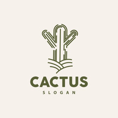 Cactus Logo, Desert Green Plant Vector, Simple Design Elegant Line Style, Icon Illustration Symbol