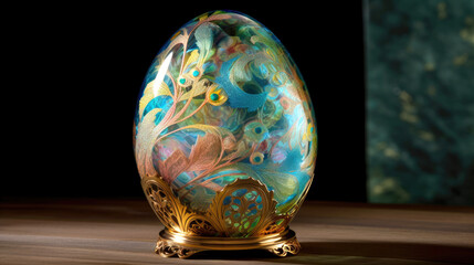 Crystal sea-life ornamental egg #6- Generative AI