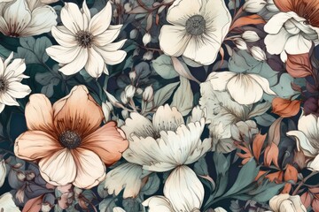 2D drawn floral design over the whole backdrop in white. Generative AI