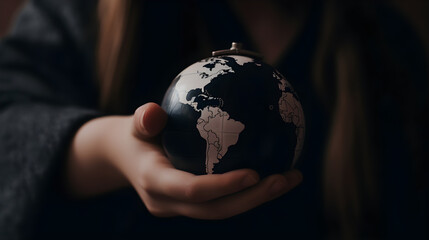 person holding a small earth globe, generative ai