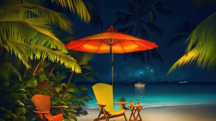 Fototapeta na wymiar Tropical beach in the night with ocean on background. Generative AI
