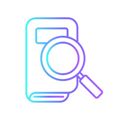 Research icon with purple blue outline style. advertising, payment, girl, holding, icon, illustration, management. Vector Illustration