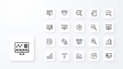 Data analysis icon collection with black outline style. chart, finance, analysis, diagram, graph, growth, research. Vector Illustration