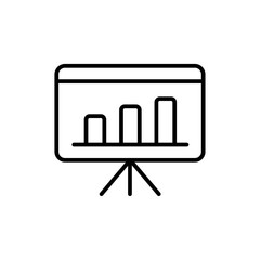 Analytics icon with black outline style. advertising, payment, girl, holding, icon, illustration, management. Vector Illustration