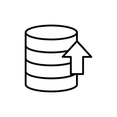 Data base icon with black outline style. growth, banking, laptop, calculator, person, plan, work. Vector Illustration