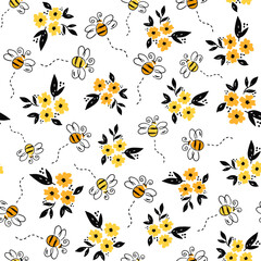 Vector bee pattern. Bees, hives, honey. Sweet pattern with bees.